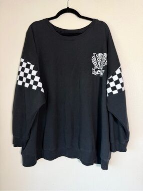 No Doubt Oversized Black and White Check Crewneck Sweater, Size XL